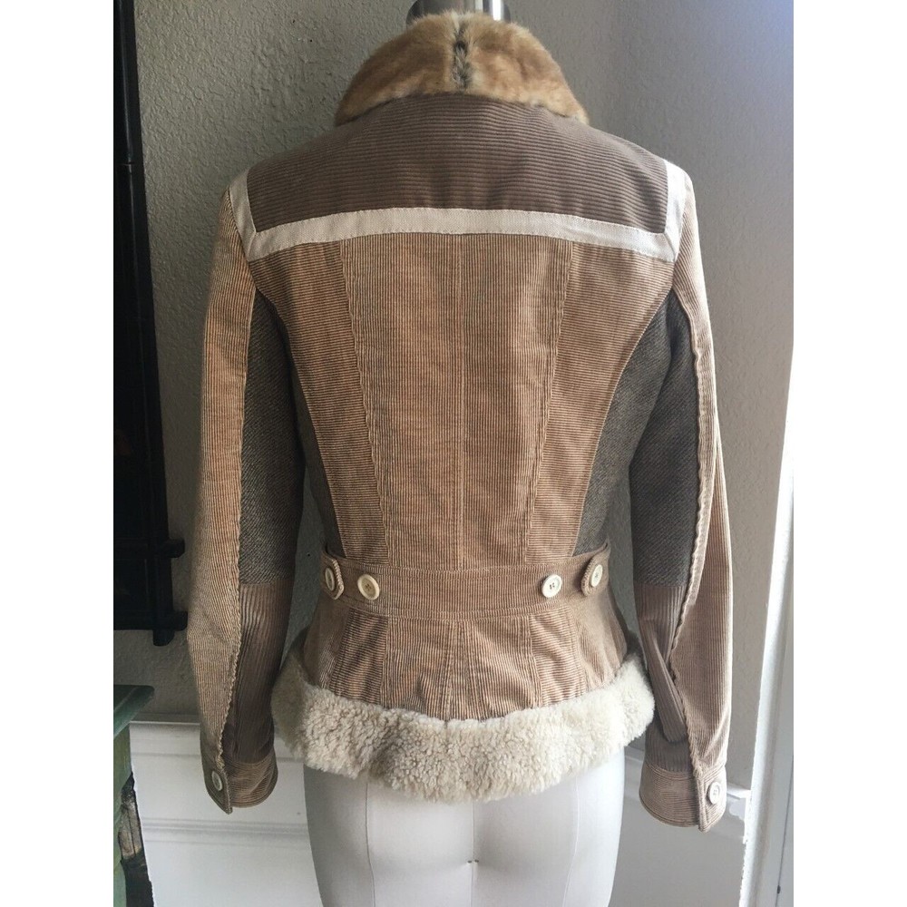 EUC LOUIS VUITTON Light Brown Corduroy Fur Trim Peacoat Jacket  38 / 6 - Picture 5 of 8